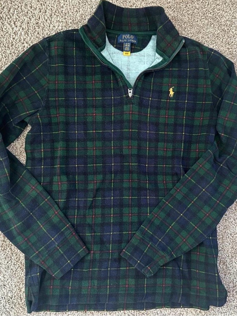 Polo by Ralph Lauren Men's Navy and Green Plaid Half-Zip Sweater